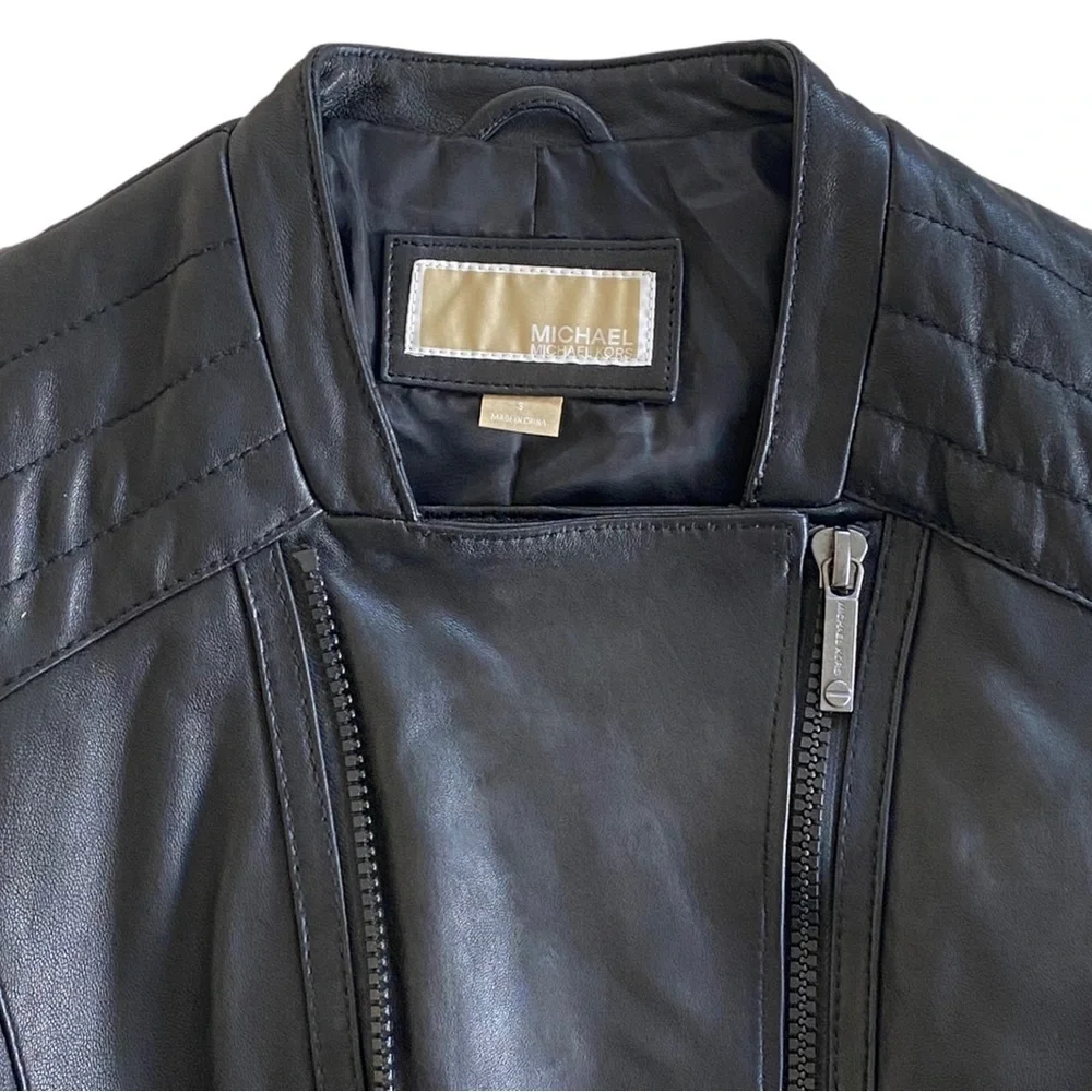 Michael Kors Womens Moto Leather Jacket Black Size Small NWD